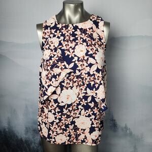 Banana Republic Wrap Navy Blue + Orange Floral Print Blouse | Women's Small